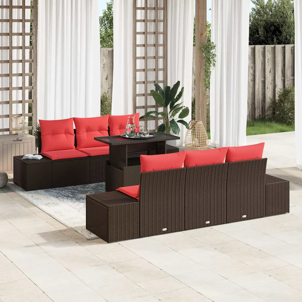 Set di divani con cuscino 7 pcs Marrone e Rosso polyrattan 3349110