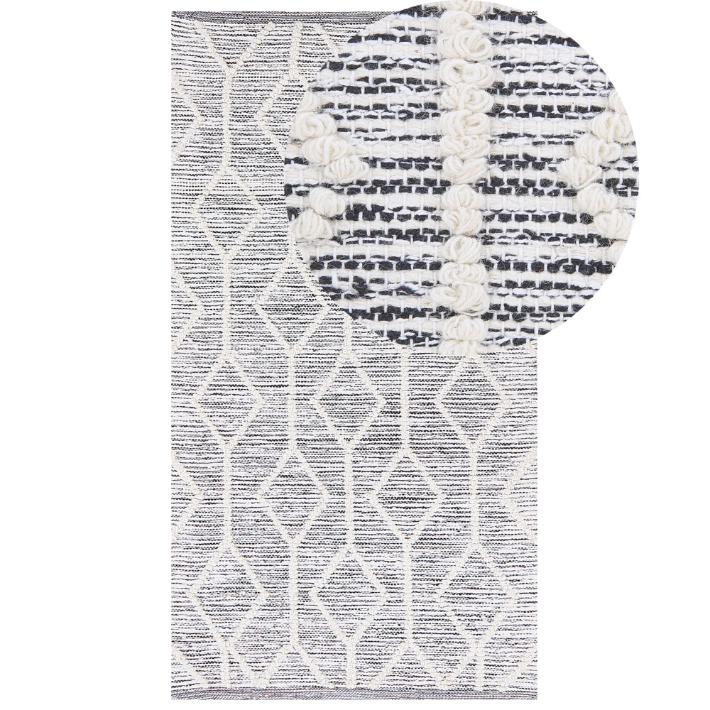 Tappeto grigio con lana beige e cotone 80 x 150 cm motivo geometrico tessuto a mano flatweave