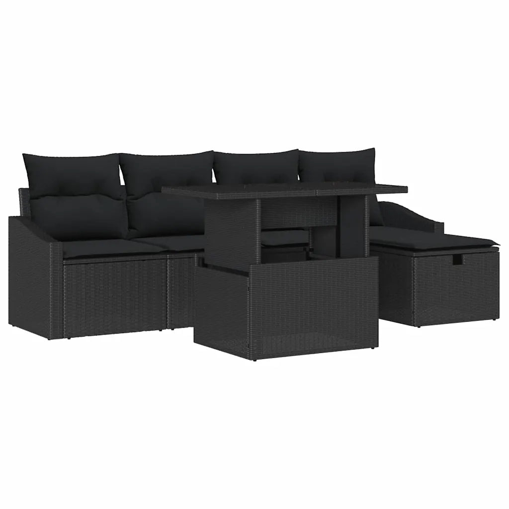 Set Divano da Giardino con cuscino 6 pcs Nero polyrattan