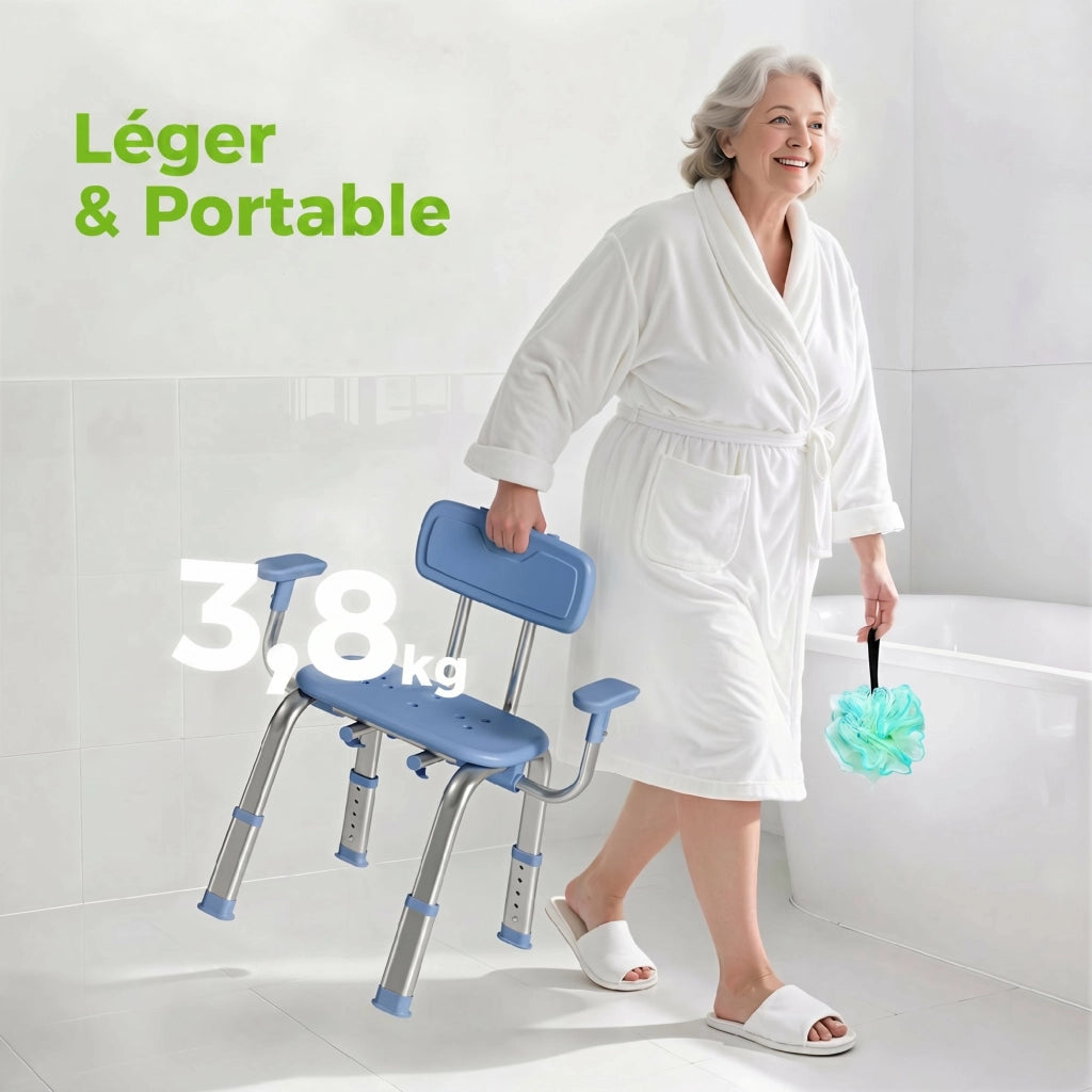 Sedia da Doccia Ergonomica con Braccioli e Schienale ¨C Xylo ¨C Altezza Regolabile Blu