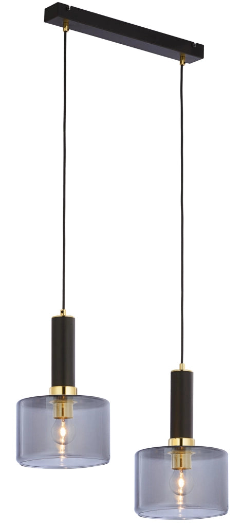 Sospensione VANES nera oro 52cm 2 vetri fumé E27 Jupiter