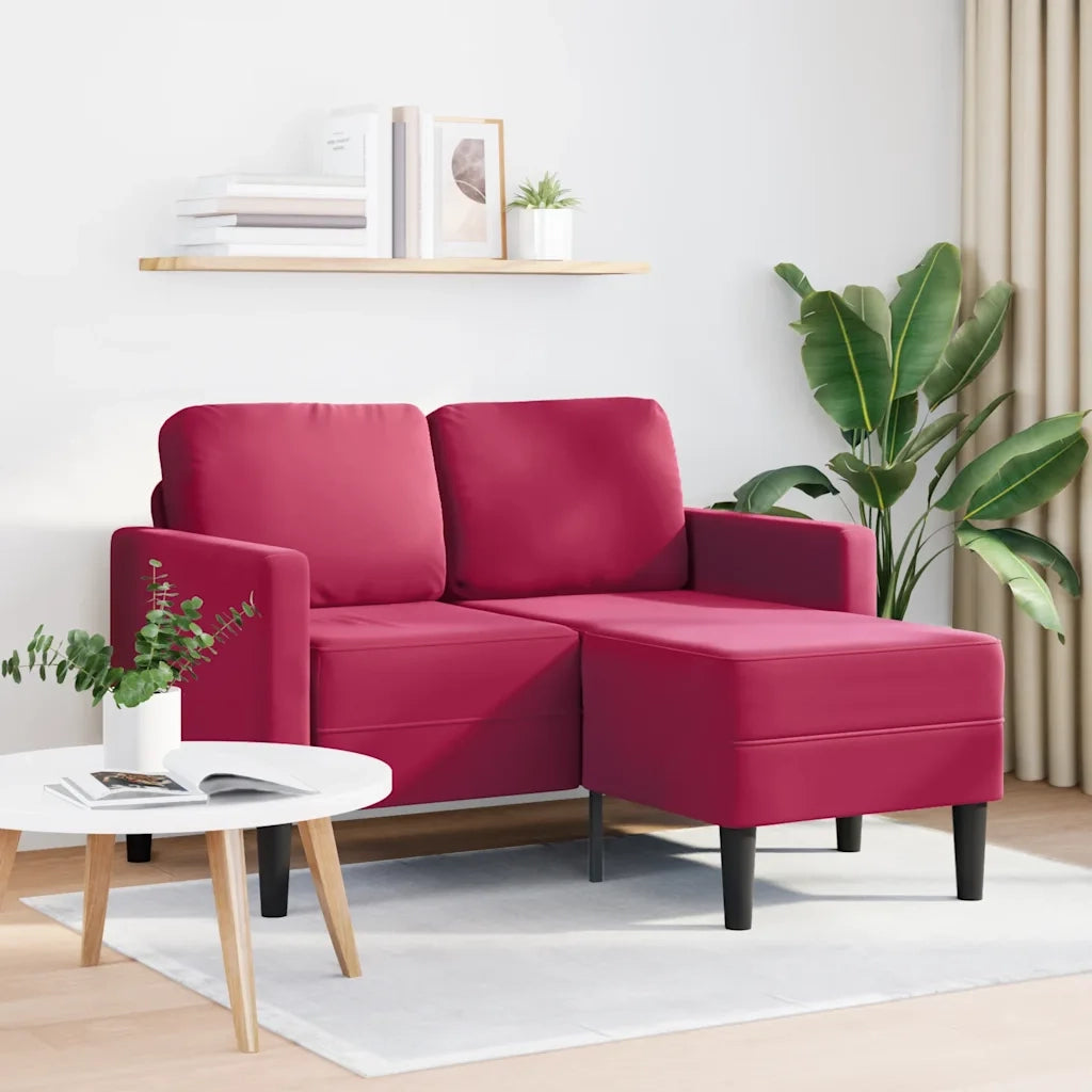 Divano 2 Posti con Chaise longue a L Rosso Vino 125 cm Velluto 4107072