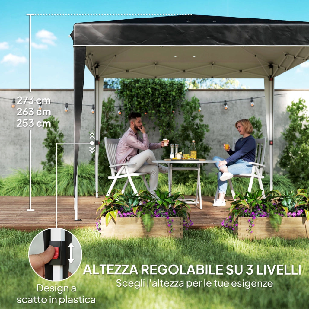 Gazebo da Giardino 3x3m ¨C Xylo ¨C Metallo e Tessuto Oxford Nero, Altezza Regolabile