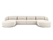 Cosmopolitan Design - Divano panoramico "Tulum" 5 posti in velluto beige chiaro 