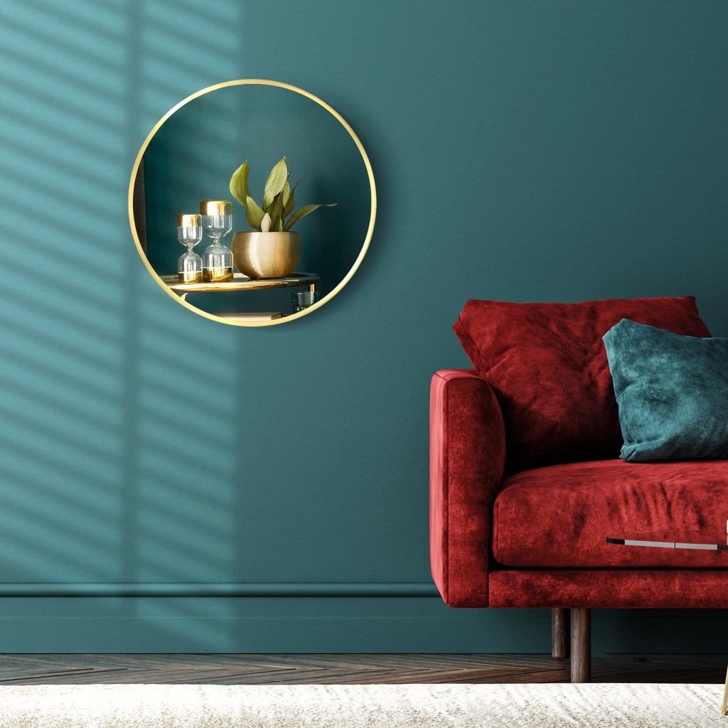 Specchio da parete tondo con cornice metallo ¨C Minimal ¨C oro ?50 cm