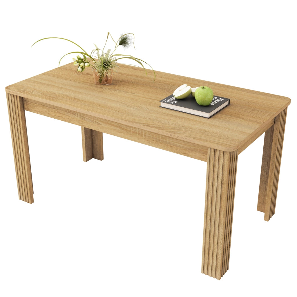 Tavolo da pranzo moderno in truciolare con piano effetto legno e 4 gambe per soggiorno e sala da pranzo; rovere