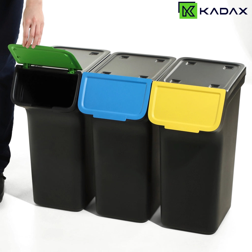 Pattumiera KADAX da 25 litri, contenitore per la raccolta differenziata, secchio nero, 3 pezzi