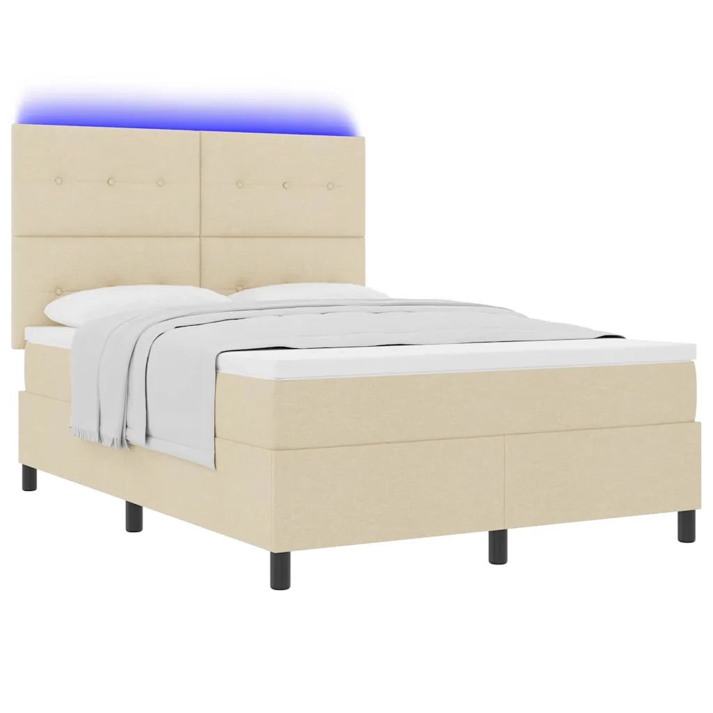 Letto a molle con materasso con led Crema 140 x 190 cm Tessuto