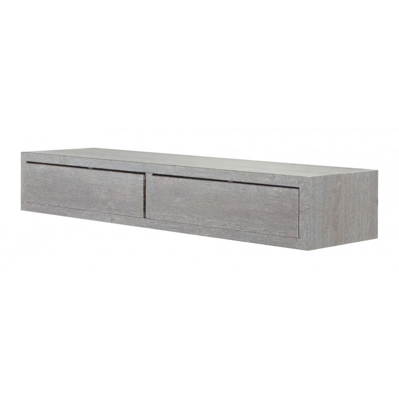 Mensola da Muro con Cassetto, Comodino Sospeso, Mensola da Parete, Rovere Grigio Nuovo, 88,2x13,4 p23,7 cm - Domino Maxi