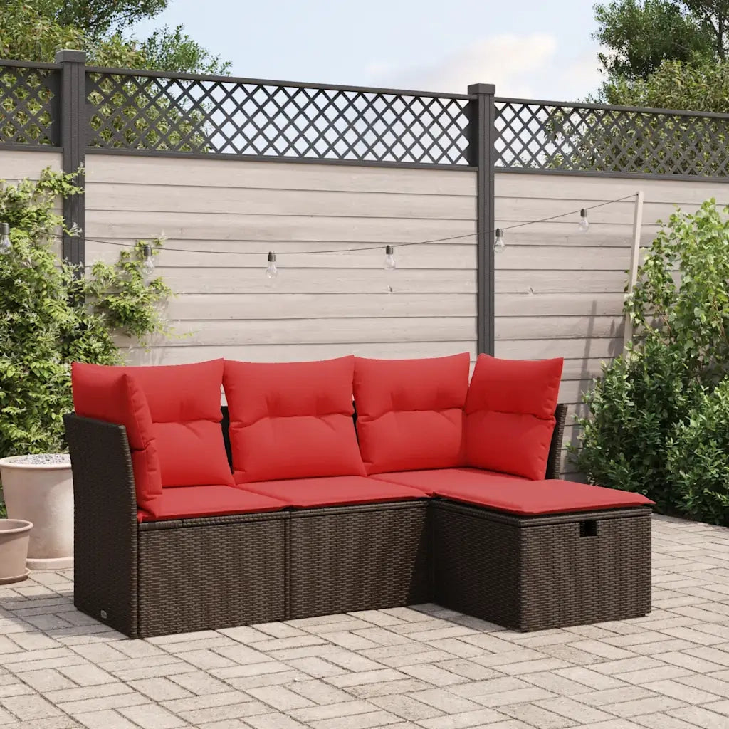 Set Divano da Giardino 4 pz con Cuscini Marrone in Polyrattan 3325260