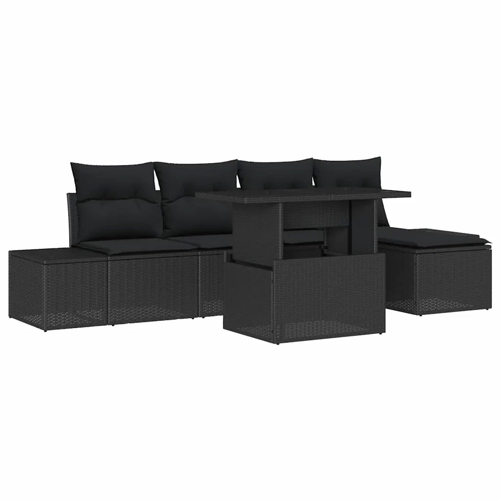 Set Divano da Giardino con cuscino 6 pcs Nero polyrattan 3349169