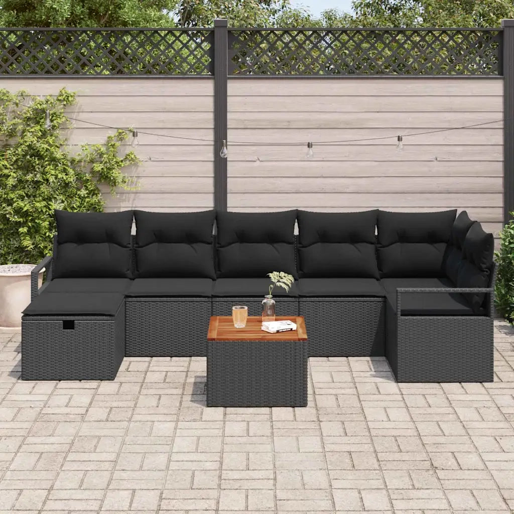 Set Divano da Giardino con cuscino 8 pcs Nero polyrattan