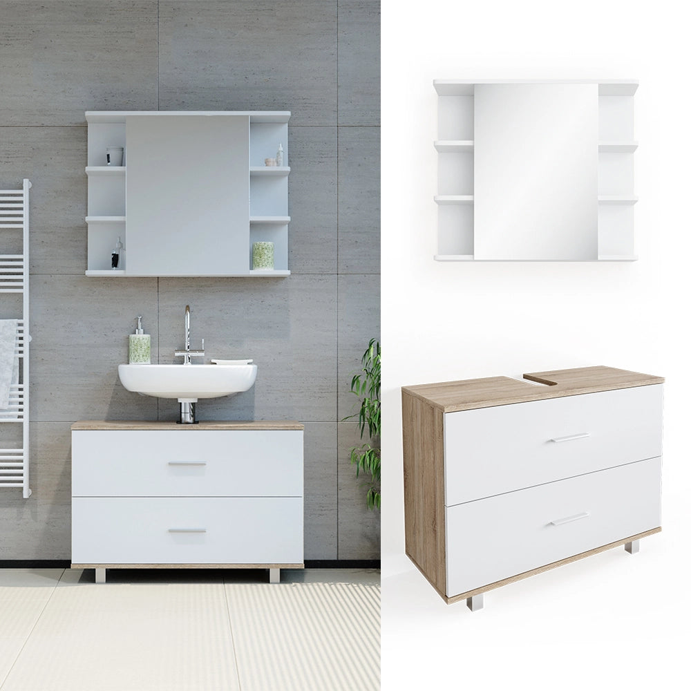 Vicco Set mobili bagno Bianco/Sonoma 2 parti, mobile base 80 cm