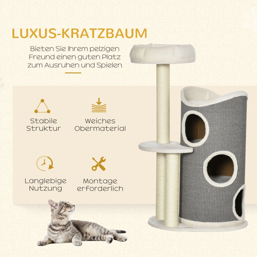 Tiragraffi con cuccia e torre ¨C Xylo ¨C grigio, naturale, bianco 60x44,5x109 cm