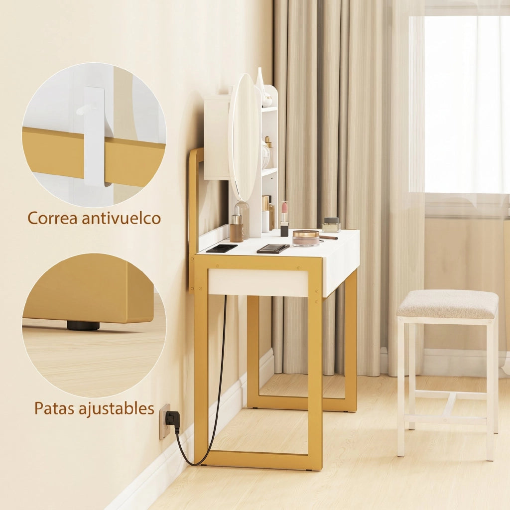 Cassettiera con specchio e sgabello imbottito ¨C Minimal ¨C bianco 60x40x