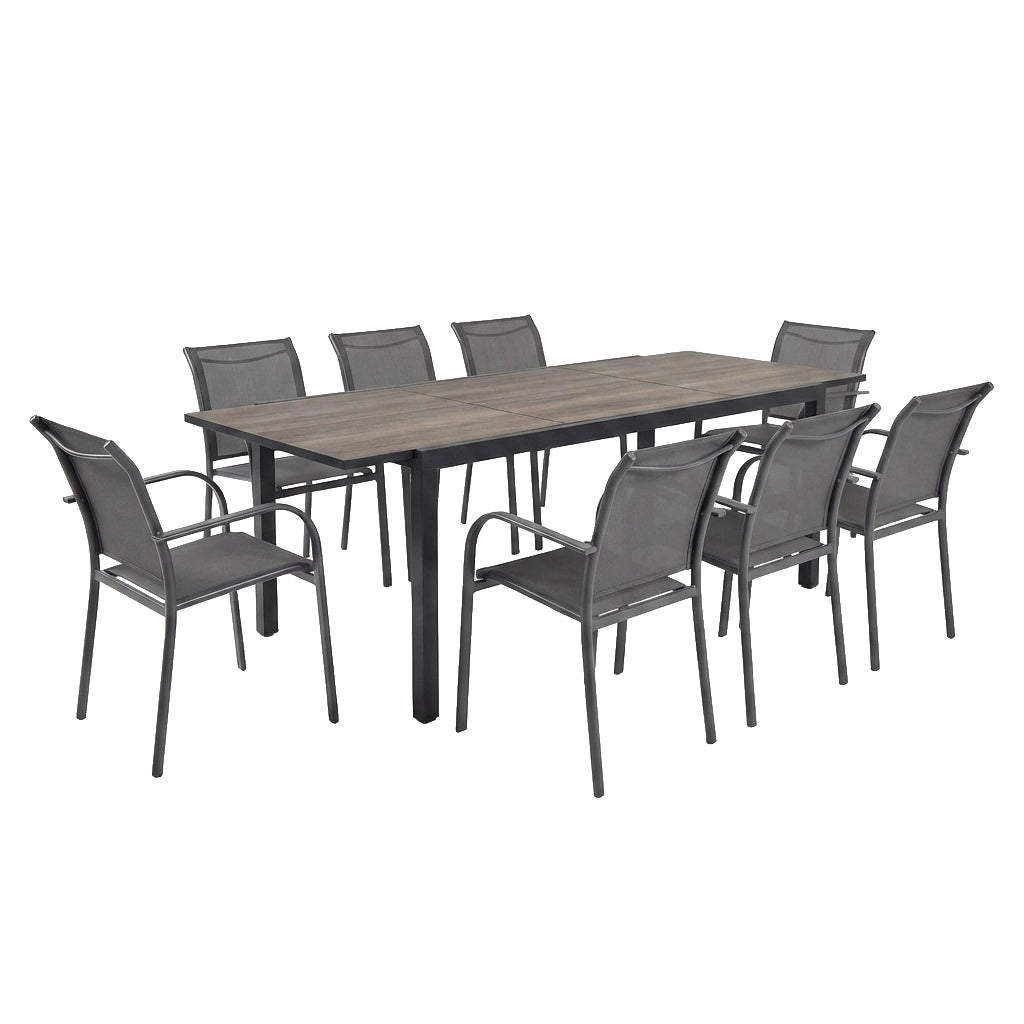 Set tavolo da giardino allungabile in alluminio effetto legno con 8