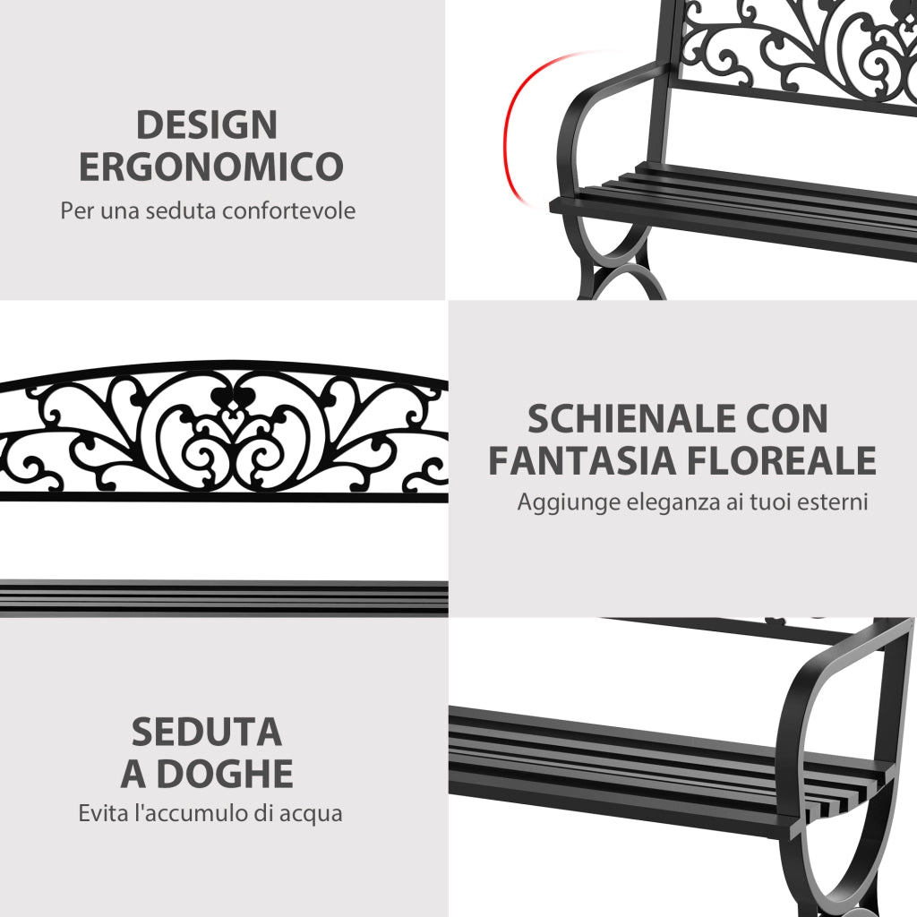 Panchina da Giardino in Metallo Ghisa ¨C Xylo ¨C Nero 127x60x85cm