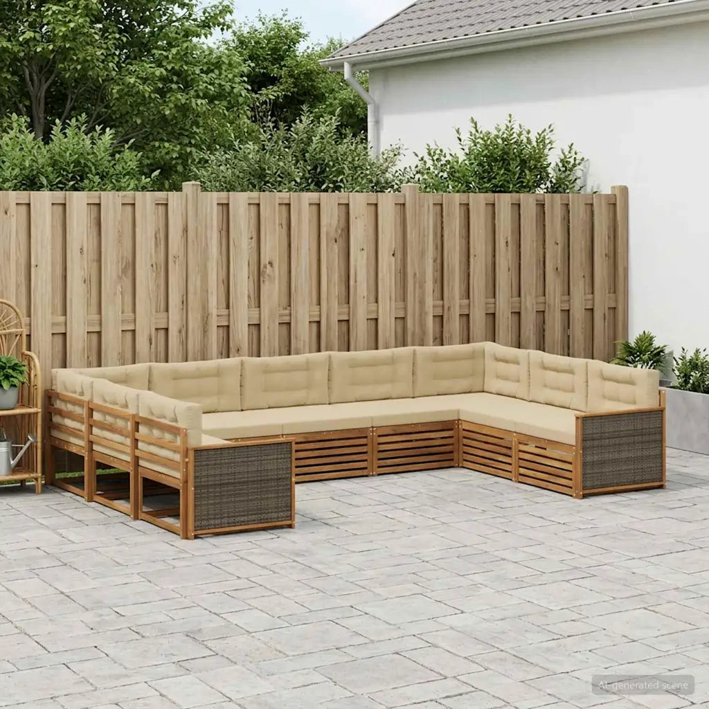 Set di divani da esterno con cuscino 9 pcs Naturale e Beige 3383831