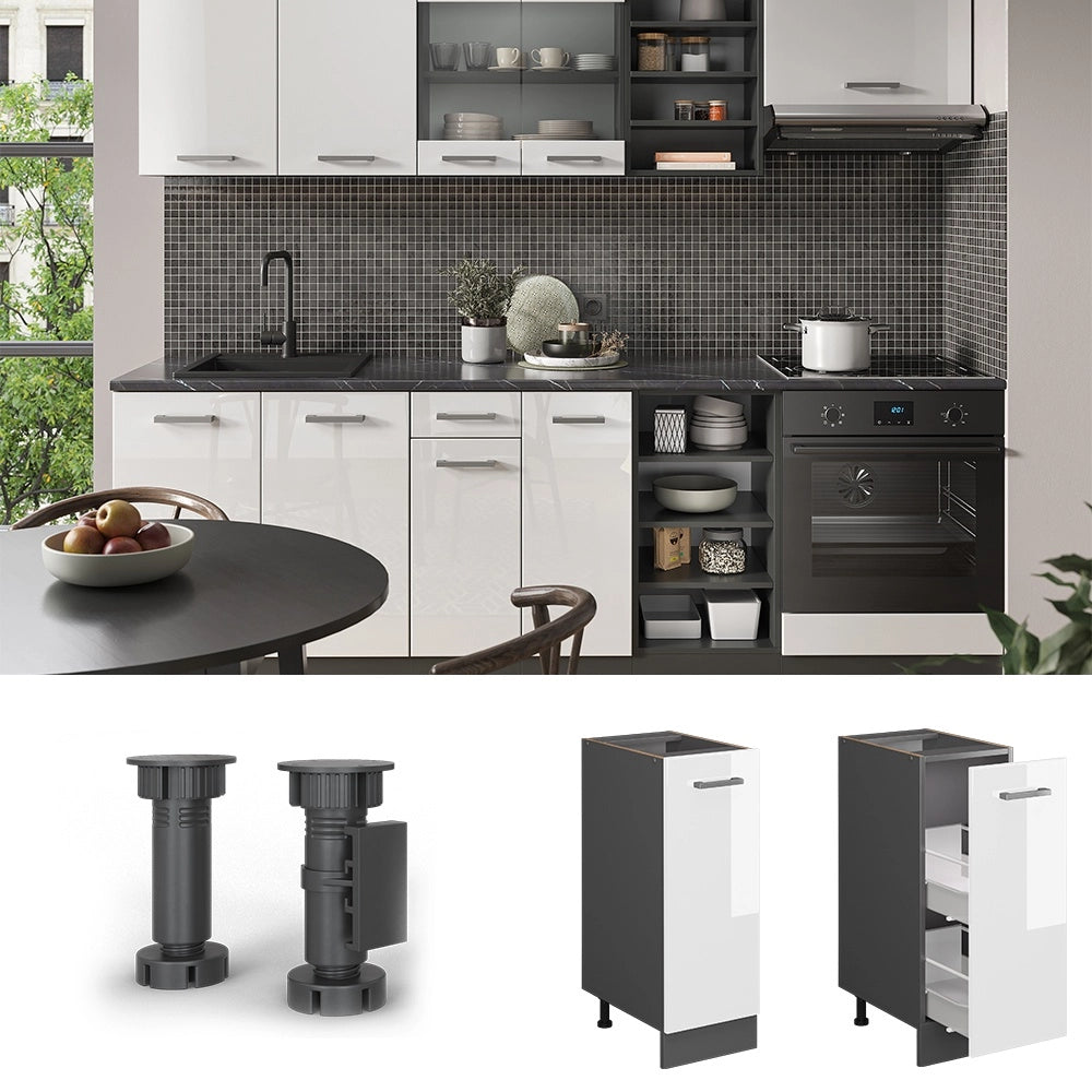 Armadio cucina dispensa alto R-Line Bianco lucido/Antracite 30 cm senza piano di lavoro Vicco