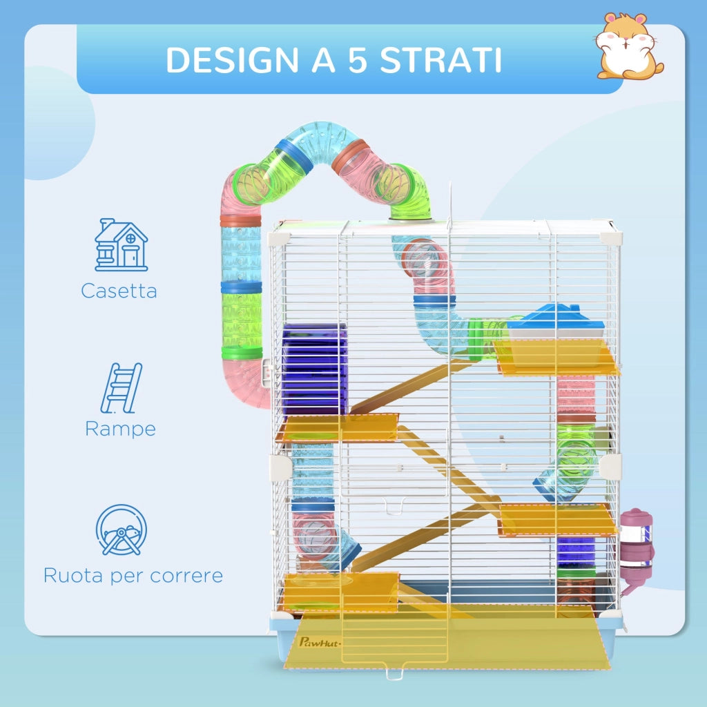 Gabbia per Criceti e Roditori 46x30x58 cm con Accessori Blu
