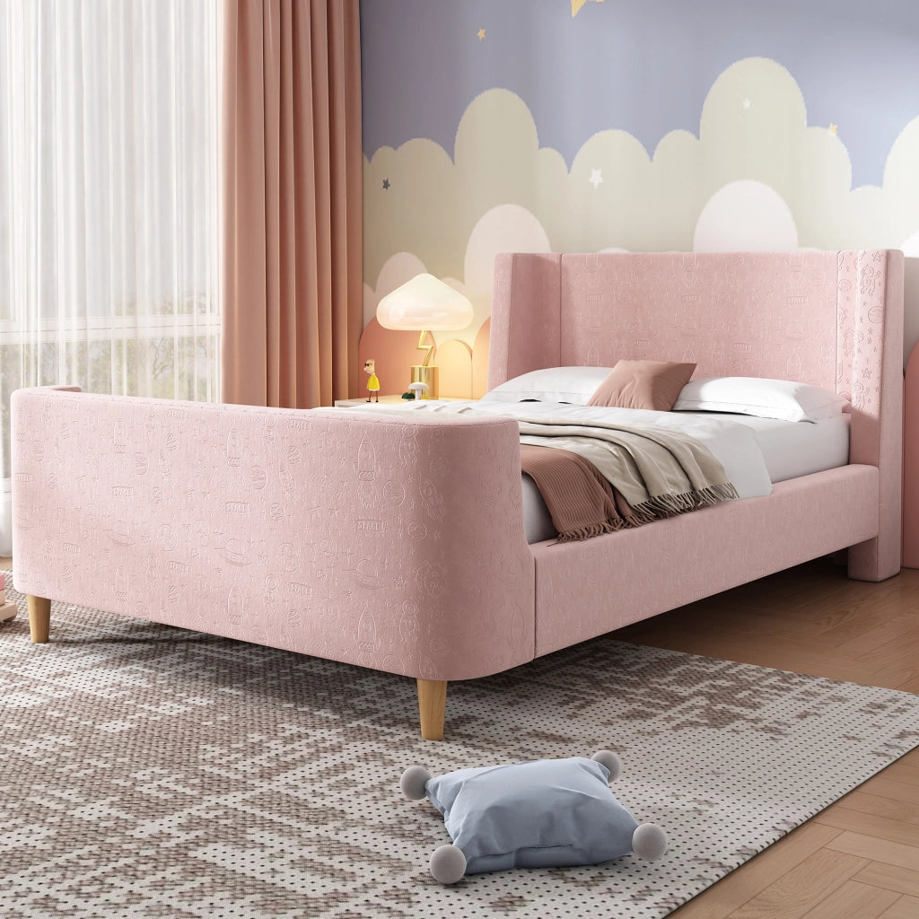 LETTO per bambini a slitta 90 x 200 cm rosa in velluto