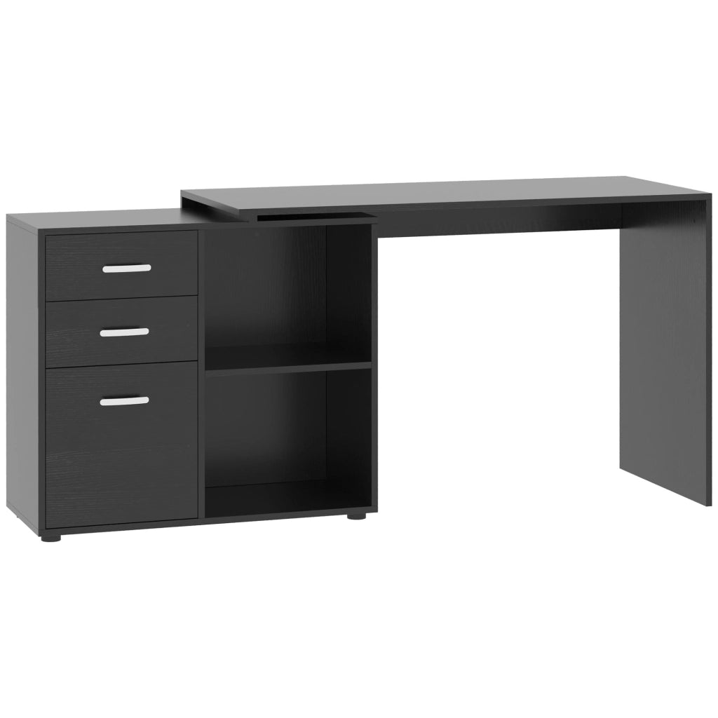 Scrivania Angolare per PC con Cassetti e Ripiani ¨C Minimal ¨C Legno e Metallo, 117x83.5x76 cm, Nero