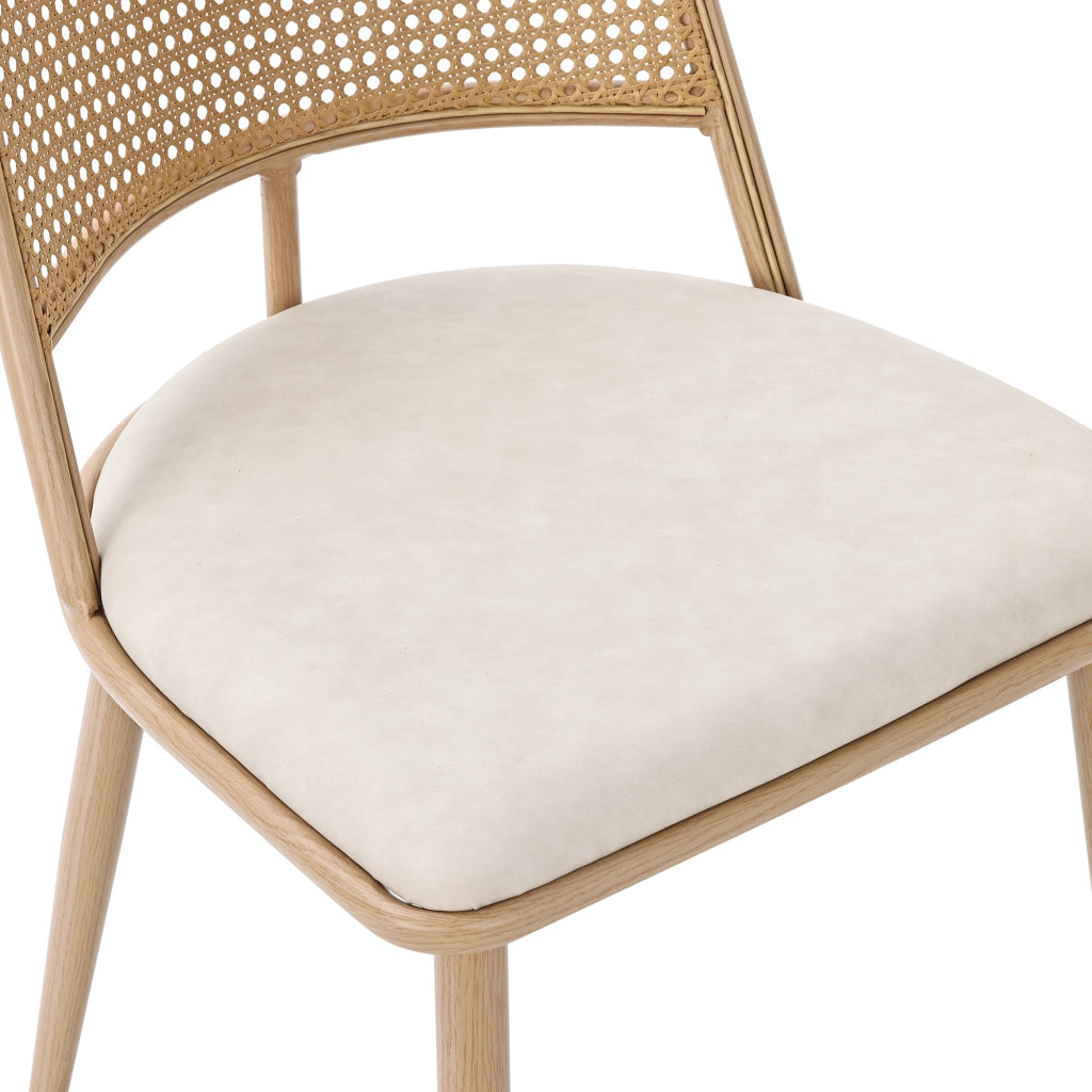 Set di 6 sedie da pranzo in rattan con seduta in PU per soggiorno e sala da pranzo - beige