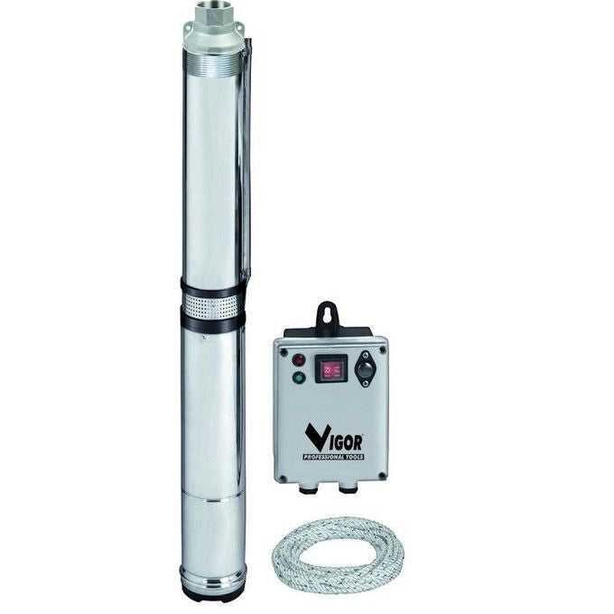 Vigor 7573013 PR-065 Elettropompa Sommersa per Acque Chiare 1300 W 98 mm 65 m 230 V colore Argento