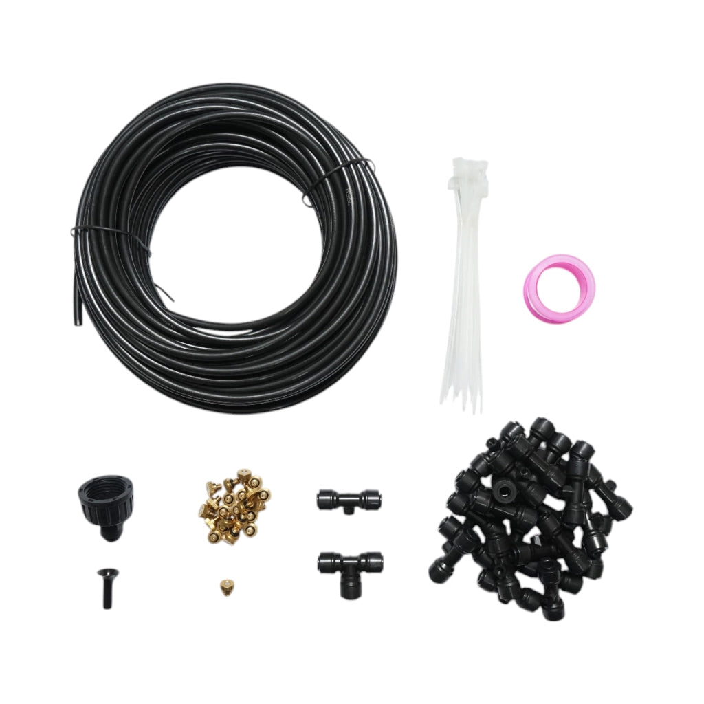 Kit completo per nebulizzazione dell'acqua con tubo da 25 m, ugelli in ottone per terrazza e giardino (80 pezzi)