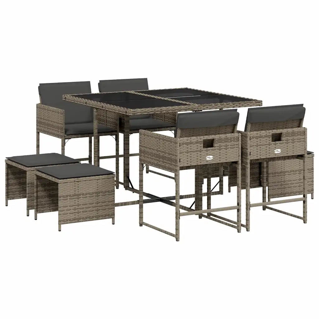 Set da Pranzo da Giardino 9 pz con Cuscini in Polyrattan Grigio 3278083