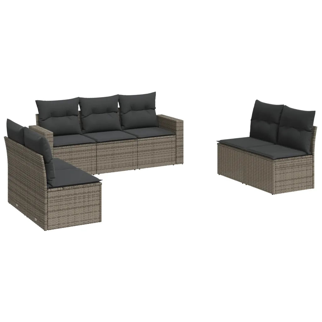 Set Divani da Giardino 7 pz con Cuscini Grigio in Polyrattan 3251167