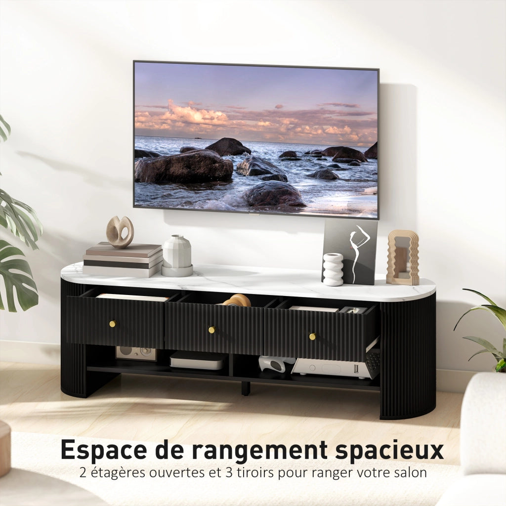 Mobile TV 140 cm ¨C Xylo ¨C Effetto Marmo Nero con 3 Cassetti e 2 Ripiani