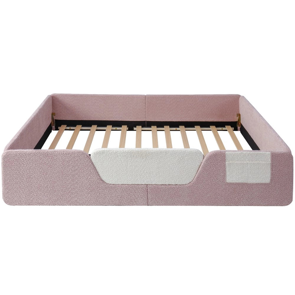 Letto Imbottito in Velluto Rosa 140x190 ¨C Xylo ¨C con Sponde Rimovibili e Tasca