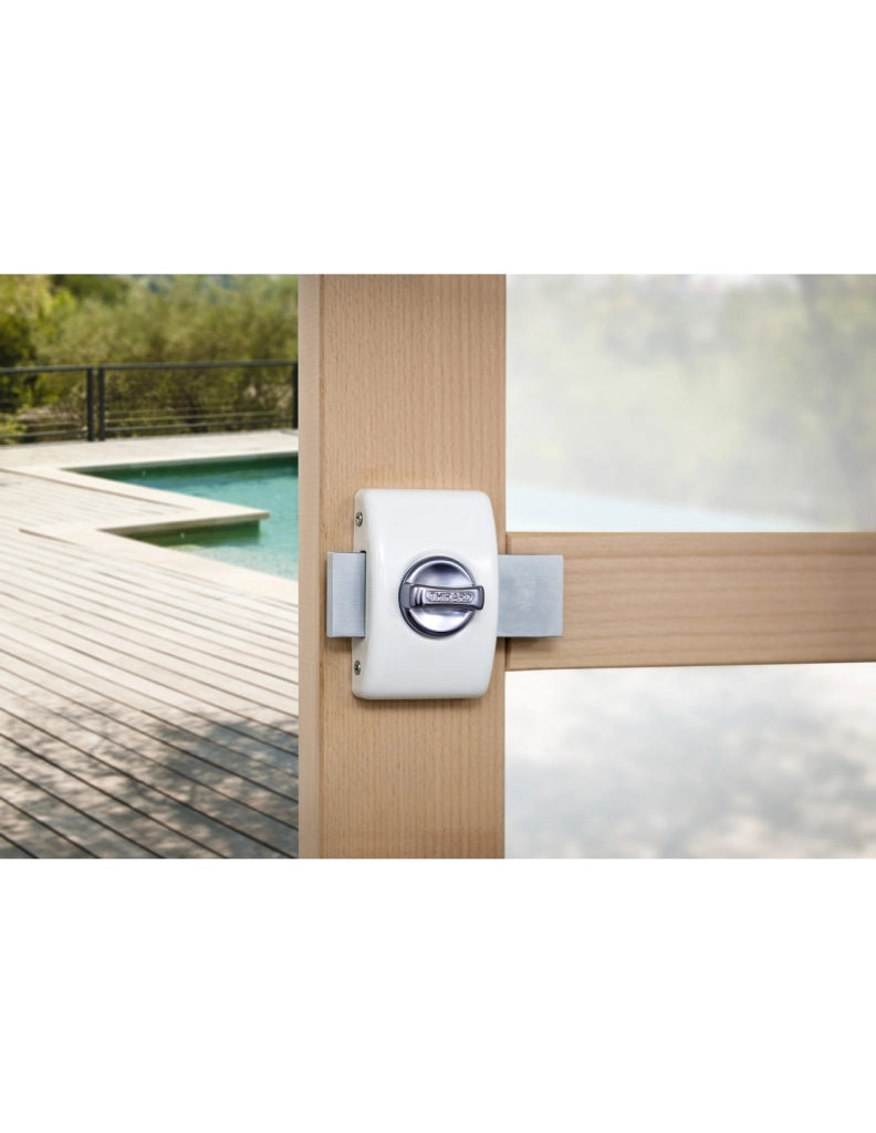 Chiavistello di sicurezza DESIGN 45 mm con cilindro a 5 perni, bianco, 3 chiavi – THIRARD