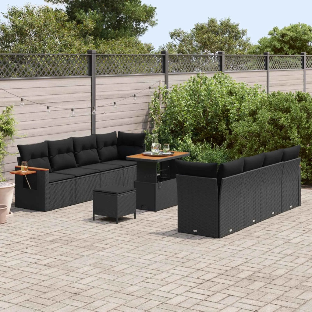 Set Divano da Giardino con cuscino 12 pcs Nero polyrattan 3365099