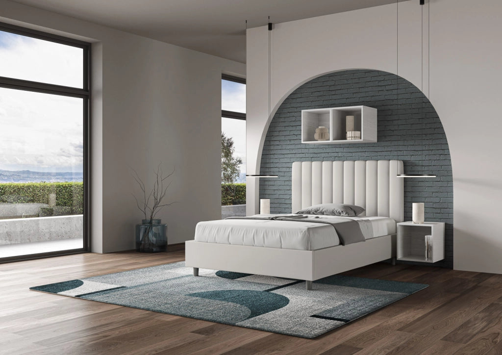 BS COM Letto una piazza e mezza con rete imbottito 120x190 similpelle bianco