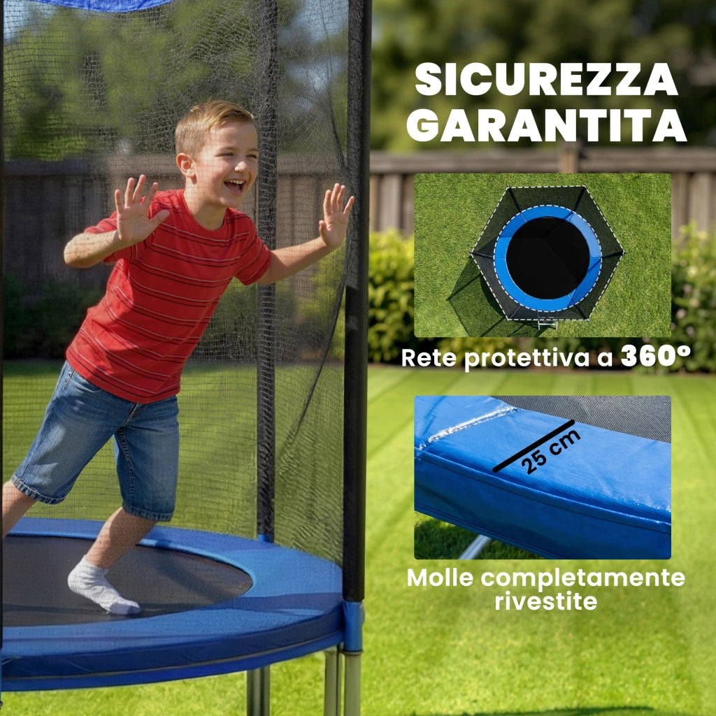 Trampolino 305 cm con rete di protezione e scaletta per esterni.