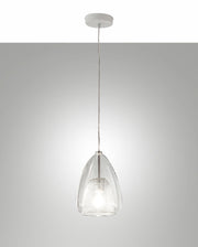 Britton Lampada a Sospensione in Metallo e Vetro Borosilicato Colore Trasparente, Design Moderno, Attacco E27, Diametro 22cm, Classe di Isolamento 1