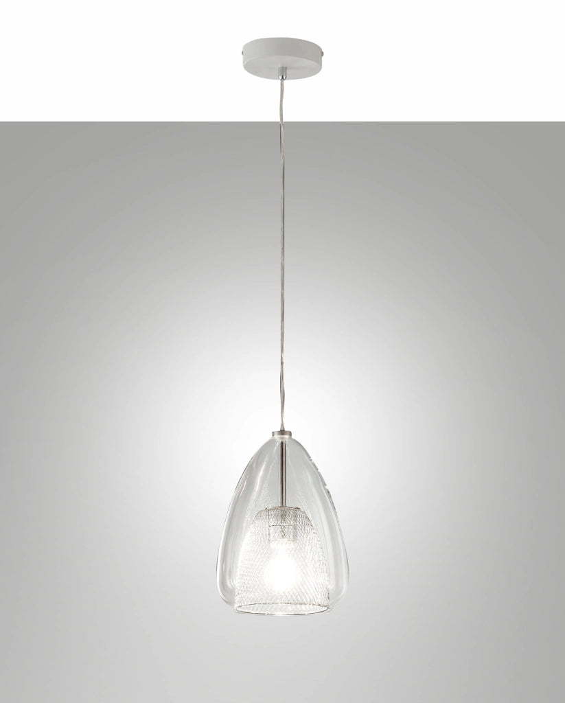 Britton Lampada a Sospensione in Metallo e Vetro Borosilicato Colore Trasparente, Design Moderno, Attacco E27, Diametro 22cm, Classe di Isolamento 1