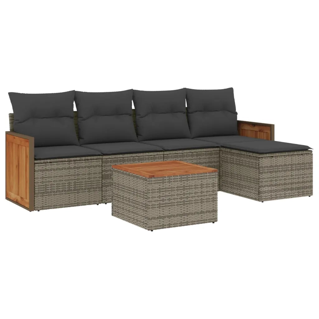 Set Divano da Giardino 6 pz con Cuscini Grigio in Polyrattan