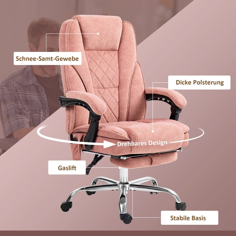 Poltrona da ufficio ergonomica con massaggio; riscaldamento; reclinazione e poggiapiedi in poliestere - rosa
