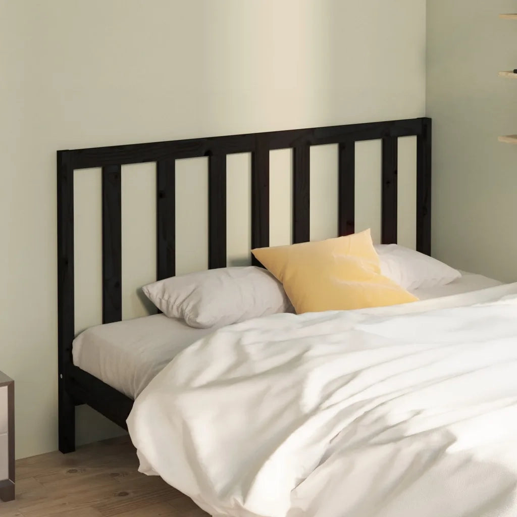 Testiera | Testata per Letto Nera 146x4x100 cm in Legno Massello di Pino