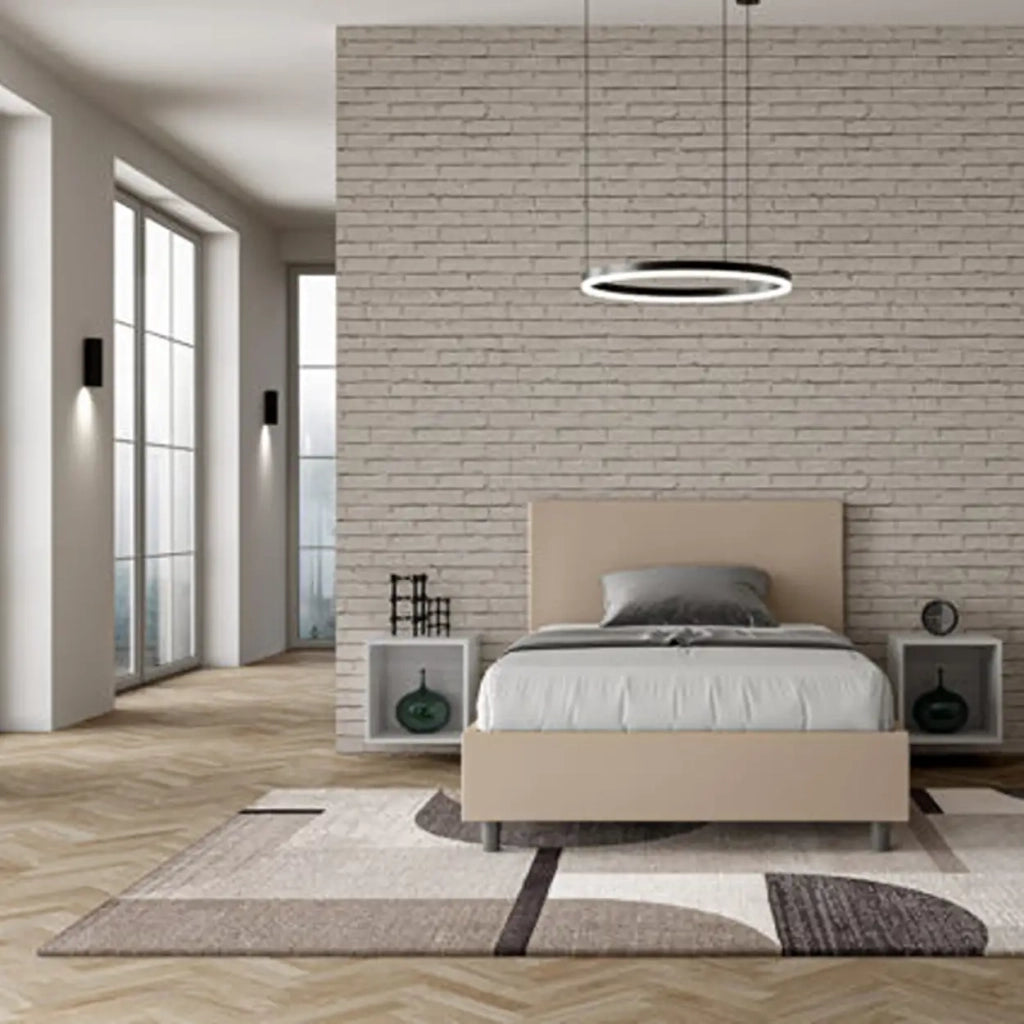 Letto una piazza e mezza contenitore imbottito 120x210 similpelle tortora Adele