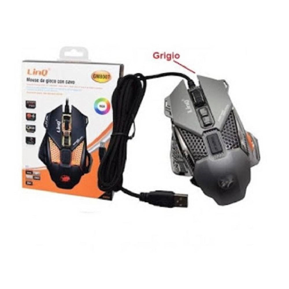Trade Shop - Mouse Gaming Da Gioco Con Filo Usb 2.0 Dpi Regolabile 4000 Dpi Luci Rgb Gm8007 -