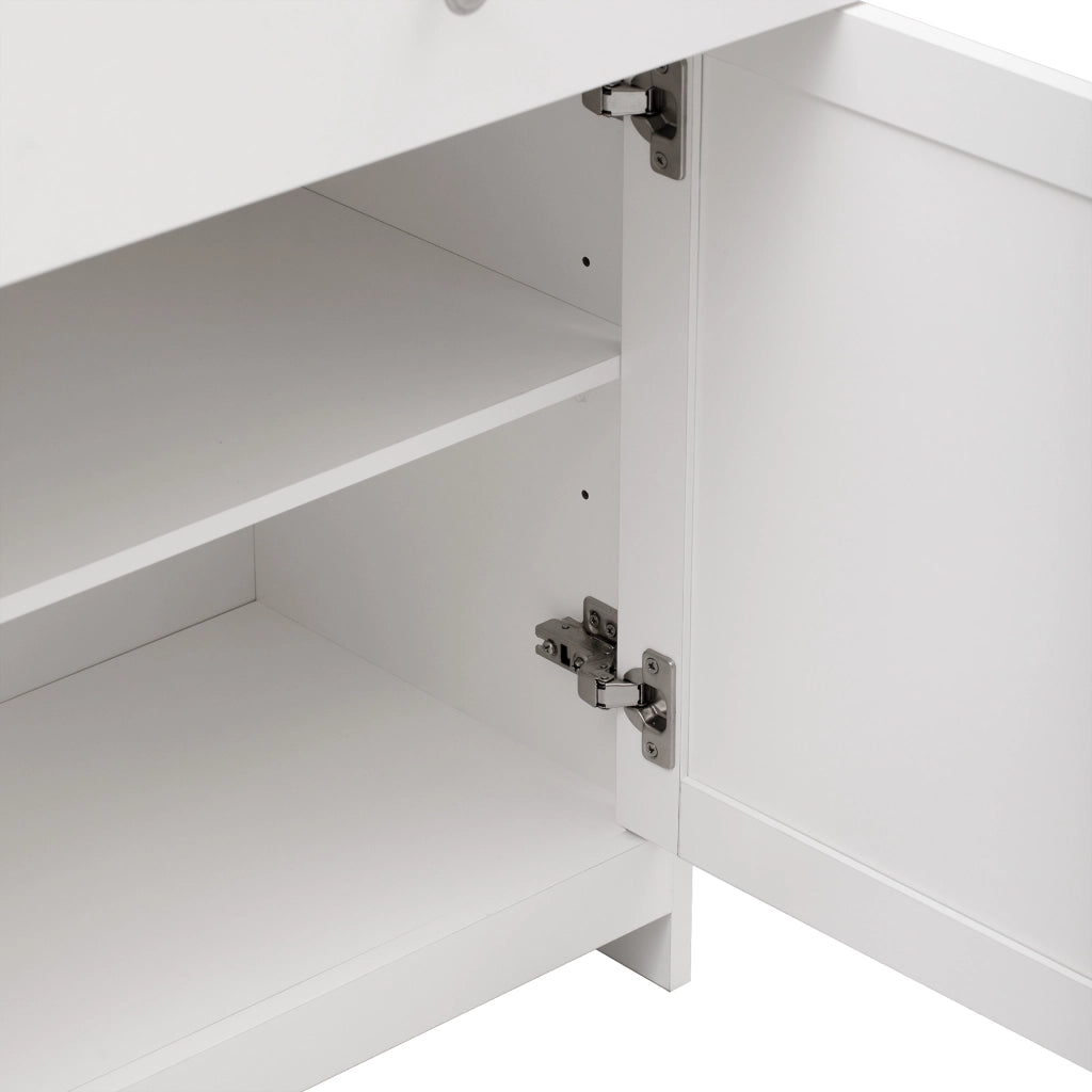 SIDEBOARD 160 cm con 3 cassetti, 4 ante, bianco e legno