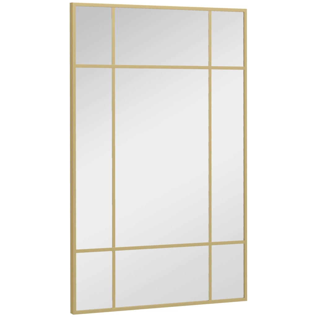 Specchio da Parete Stile Finestra con Montaggio Verticale e Orizzontale, 90x60 cm, Oro