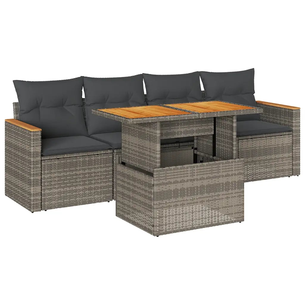 Set Divano Giardino 5 pz con Cuscini Grigio Polyrattan Acacia 3327434