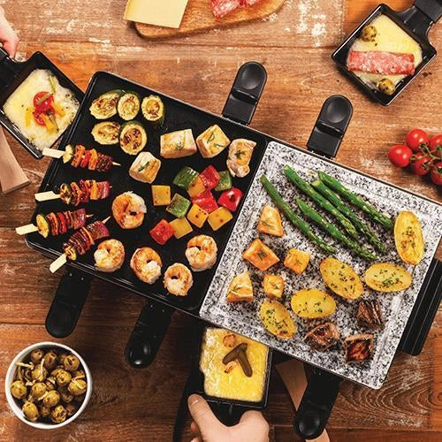 Russell Hobbs 26280-56 Multi Raclette 3 in 1 Griglia Raclette 8 Persone 1400 W Antiaderente Padellini Inclusi colore Nero