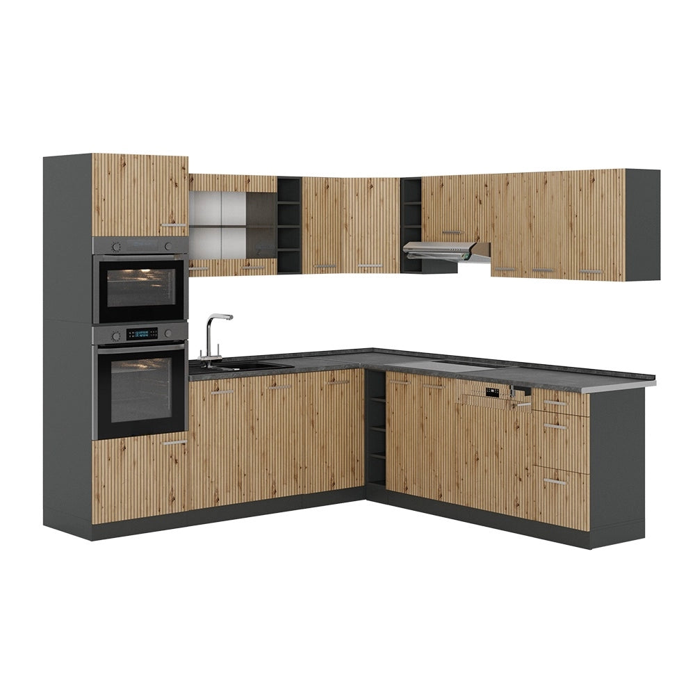 Cucina angolare completa R-Line Rovere artigianale/Antracite 247 x 237 cm, PL Antracite Vicco