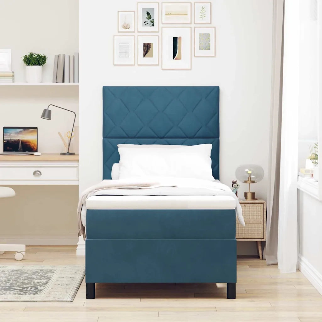 Letto a molle con materasso Blu Scuro 90 x 190 cm Velluto 3339870
